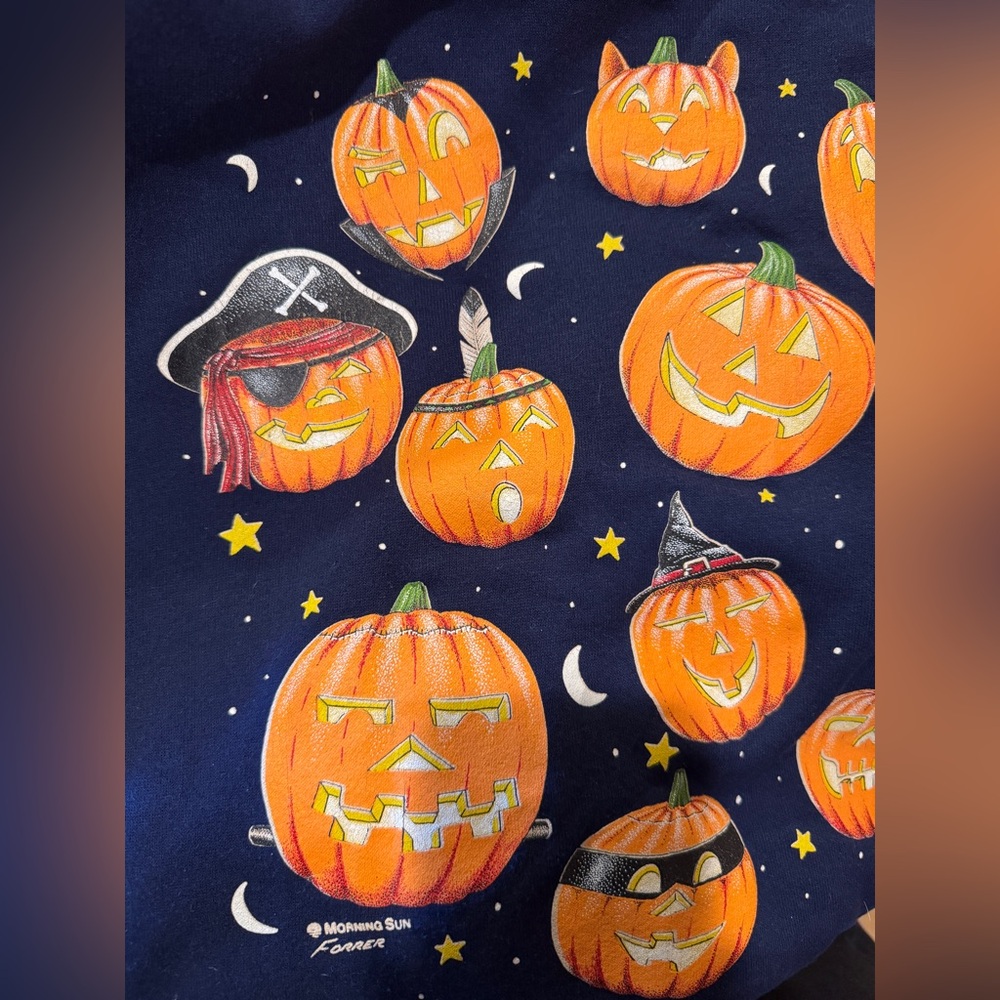 Vintage 90’s Morning Sun Halloween double collar sweatshirt pumpkins medium - Picture 3 of 6